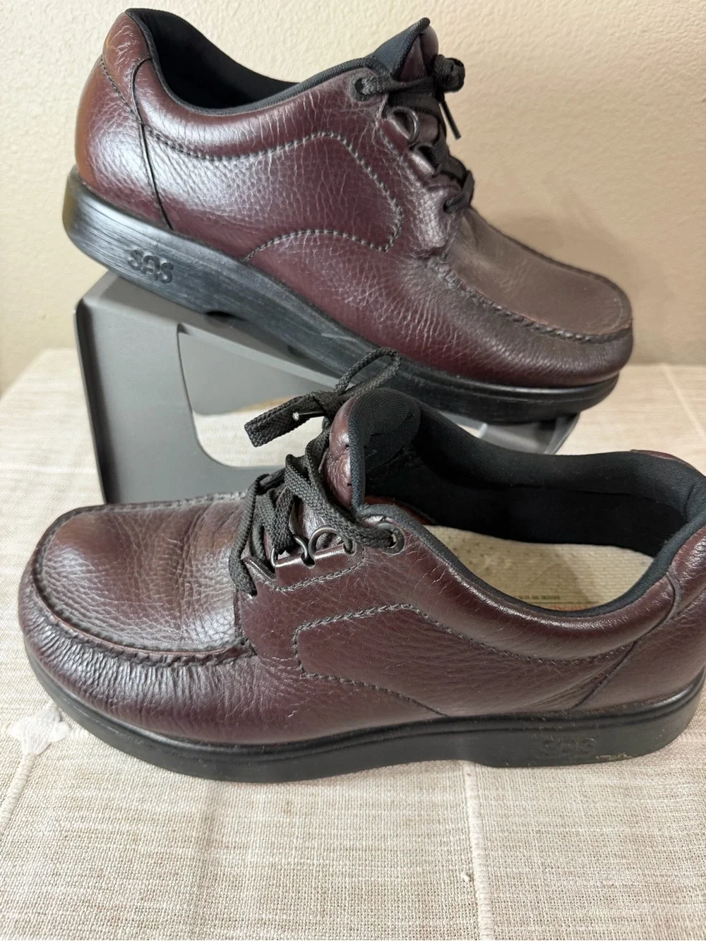 SAS Bout Time Mulch Men's Size 10.5 W Brown Leather Walking Support Lace Up Shoe
